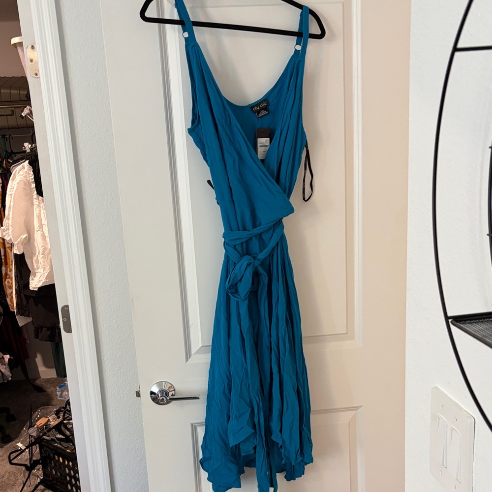 Plus Size City Chic Vibrant Blue Asymmetrical Wrap Dress